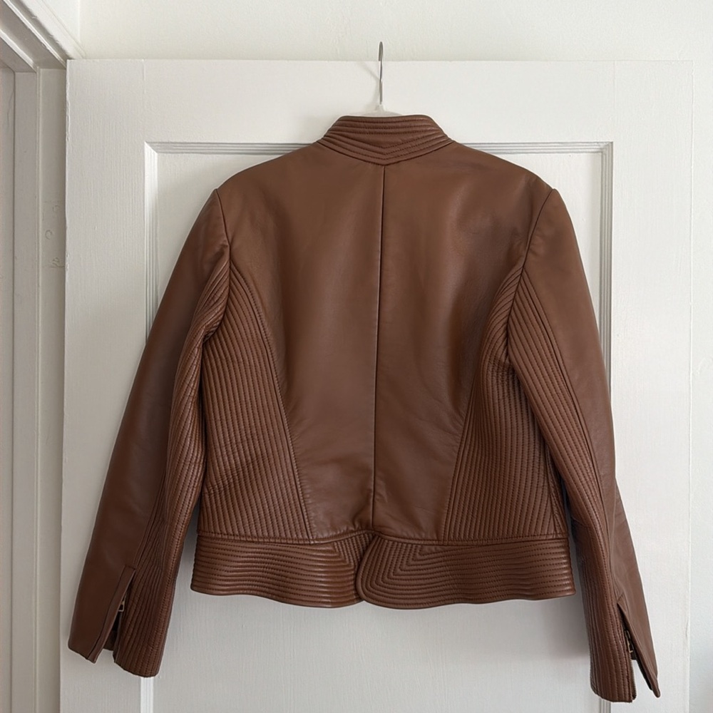 Tory Burch Calista Brown Leather Riding Jacket 14 - Picture 6 of 11